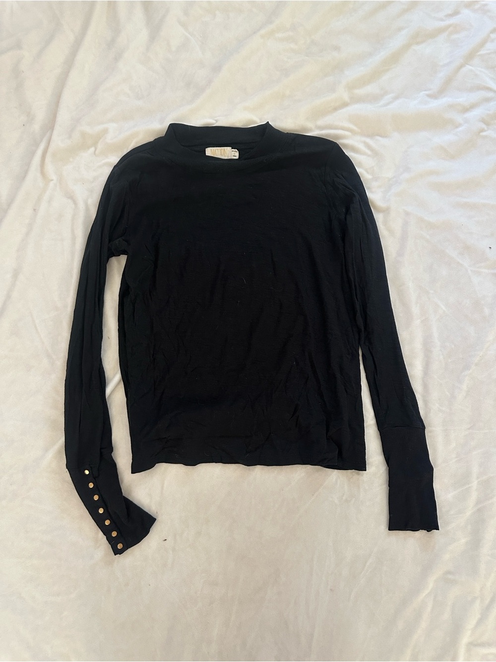 Nation limited Black Long-Sleeve Crewneck Top with Cuff Button Detail
